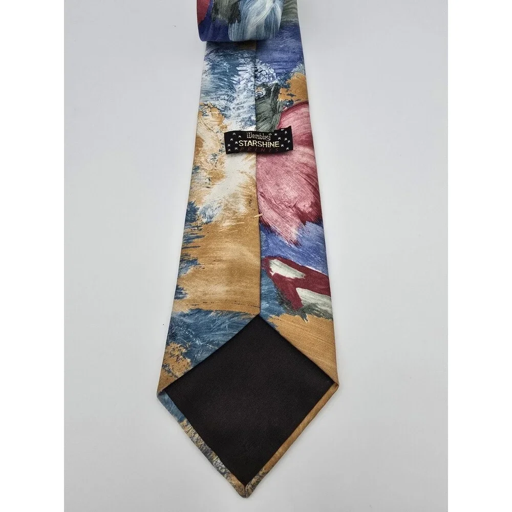 Vintage Wembley Starshine Prints Abstract Painterly Geometric Polyester Tie USA